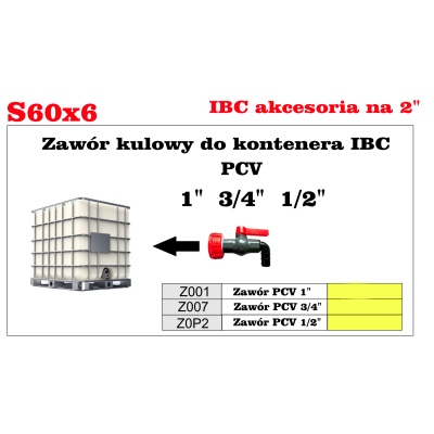Zawór kulowy do kontenera IBC | 3/4cal(PVC)